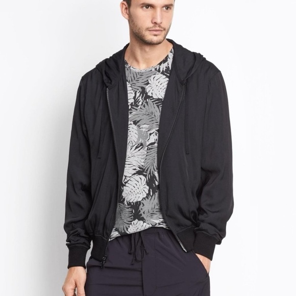 Vince Black Satin Cotton Merino Wool Trim Zip Up Hoodie Jacket - Picture 1 of 8